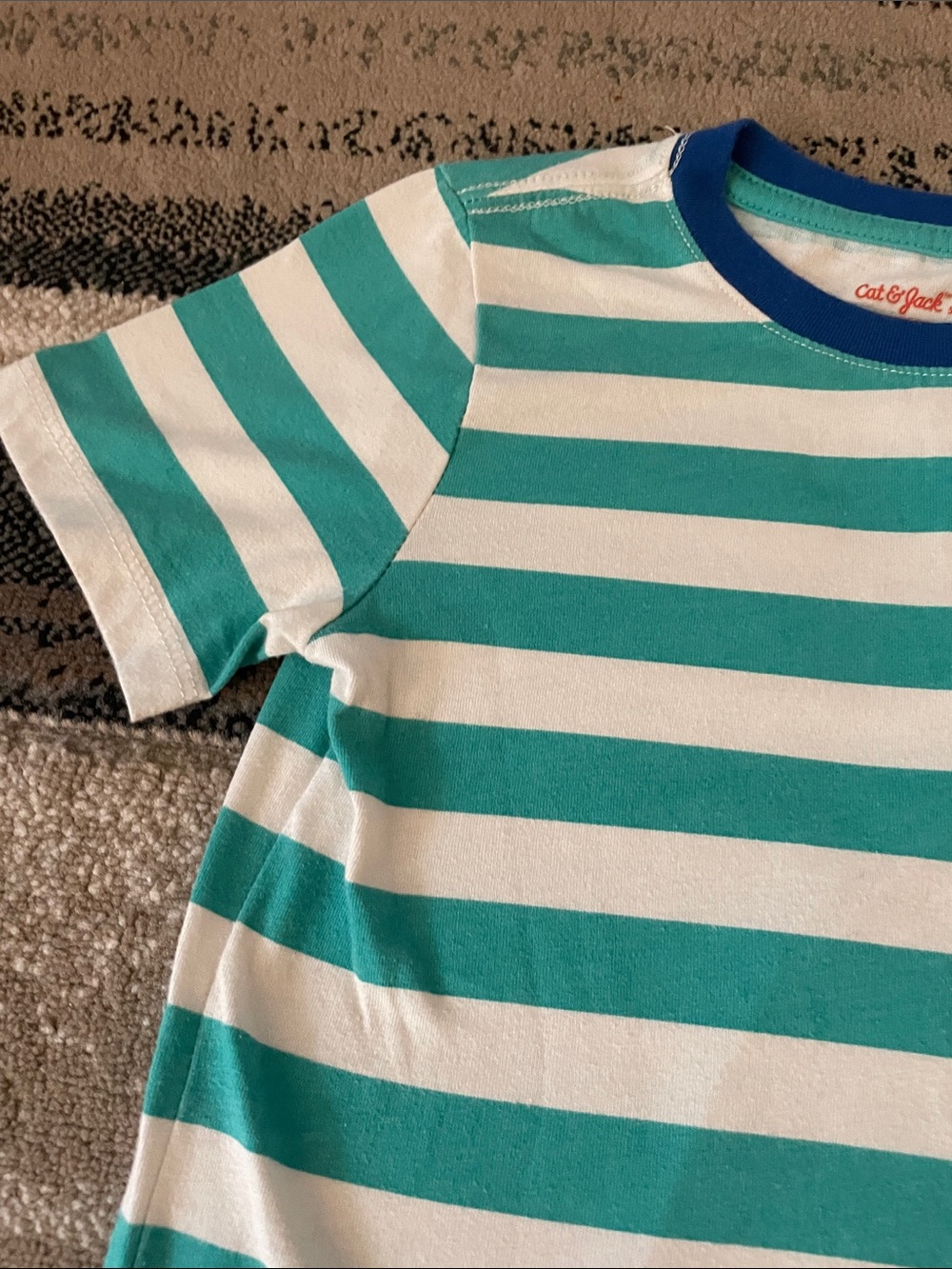 Cat & Jack Teal and White Striped Short Sleeve Tee - Picture 2 of 6
